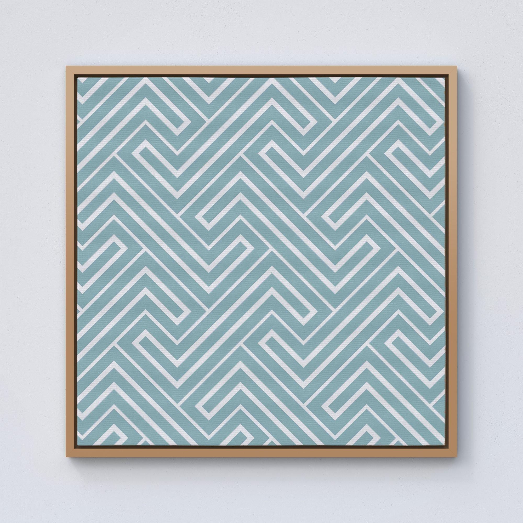 Blue And White Geometric Pattern Framed Canvas